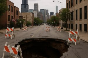 A sinkhole is a ground depression with no surface outlet. Rainwater collects in the hole and drains into the subsurface.
